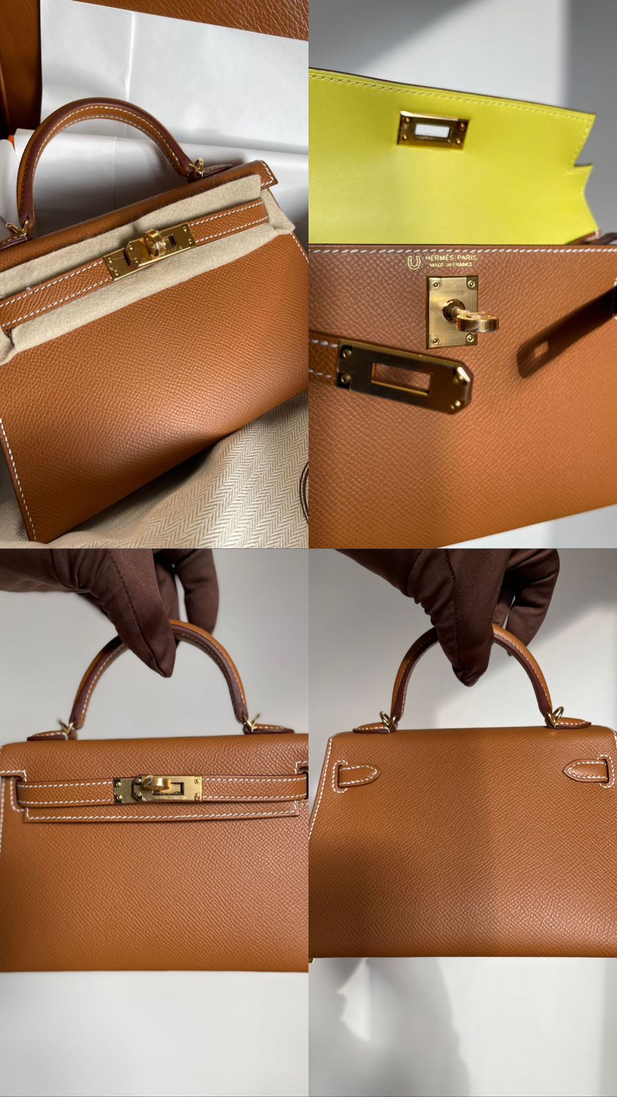 Hermes Kelly 20 Gold. Inside Yellow  / Epsom / ghw w HSS