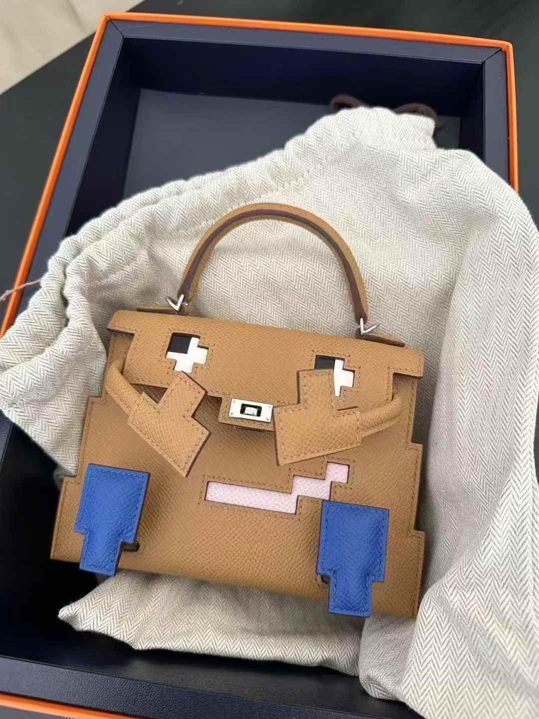 Hermes Kelly doll Picto Biscuit / Blue France / Rose Jaipur / Epsom / phw B